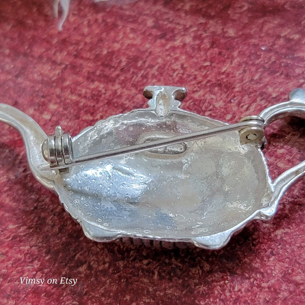 Sterling Silver Teapot Brooch Pin 925 Tea Lover Novelty Jewelry Vintage Style - Picture 8 of 10